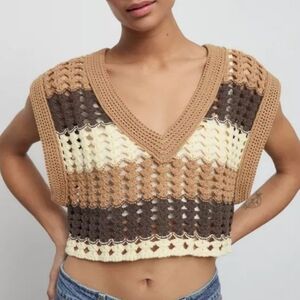 BDG Brown and Cream Crochet Vest Top